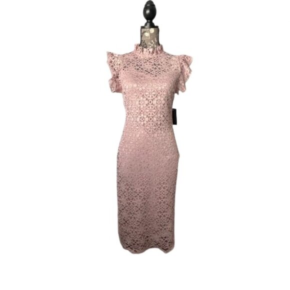 Enfocus Studio Dresses & Skirts - Enfocus Studio Sz. 4 Pink Rose Blossom Midi Sleeveless Floral Lace Sheath Dress